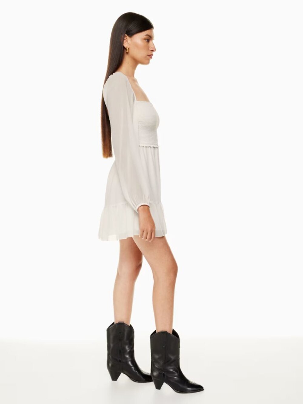 Aritzia WILFRED Tempest Yellow Chiffon Smocked Long Sleeve Mini Dress, Size 4 - Picture 14 of 16